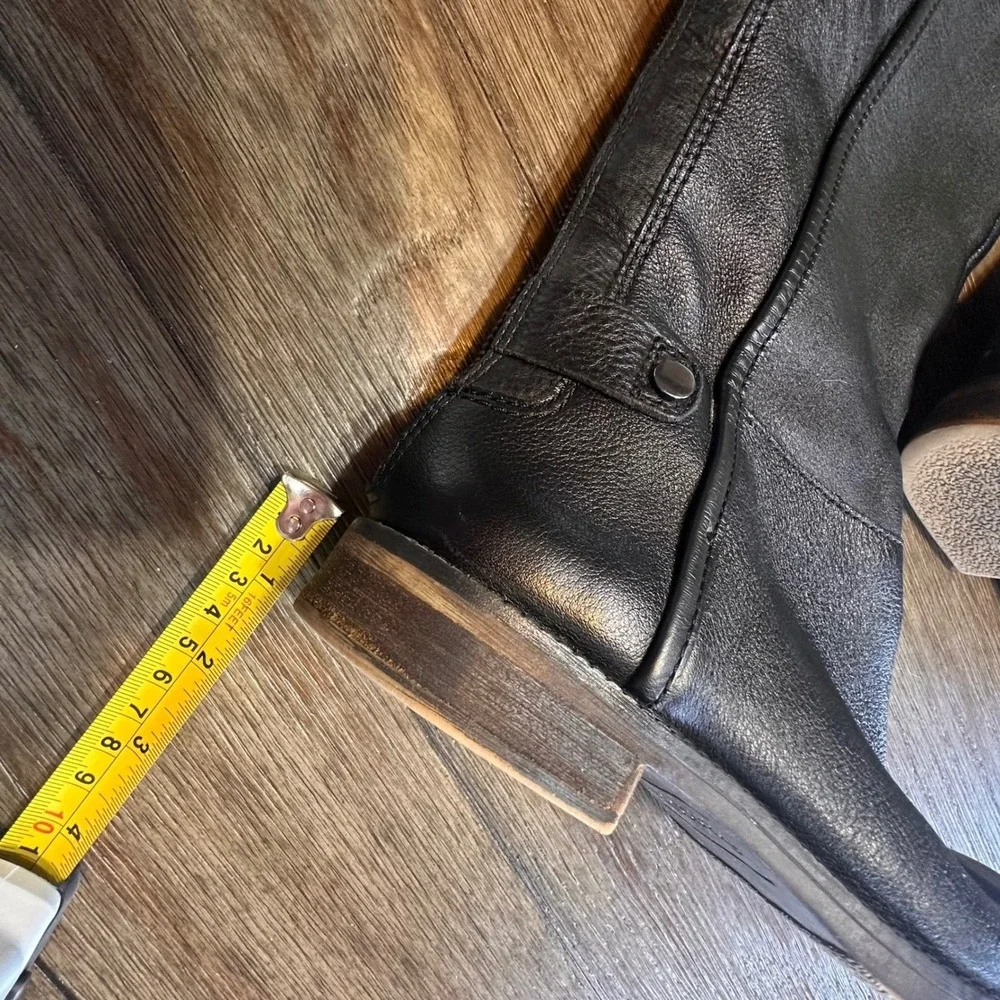 Franco‎ Sarto Black Leather Riding Tall Boots Zip Buckle Block Heel Womens 5.5